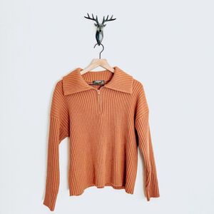 Missguided Women's Burnt Orange Ribbed 1/4 Zipper Sweater Size 4